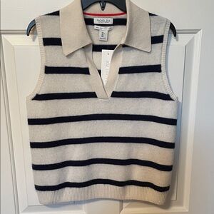 Rachel Zoe V-Neck Cashmere Vest in Cream and Black Stripes